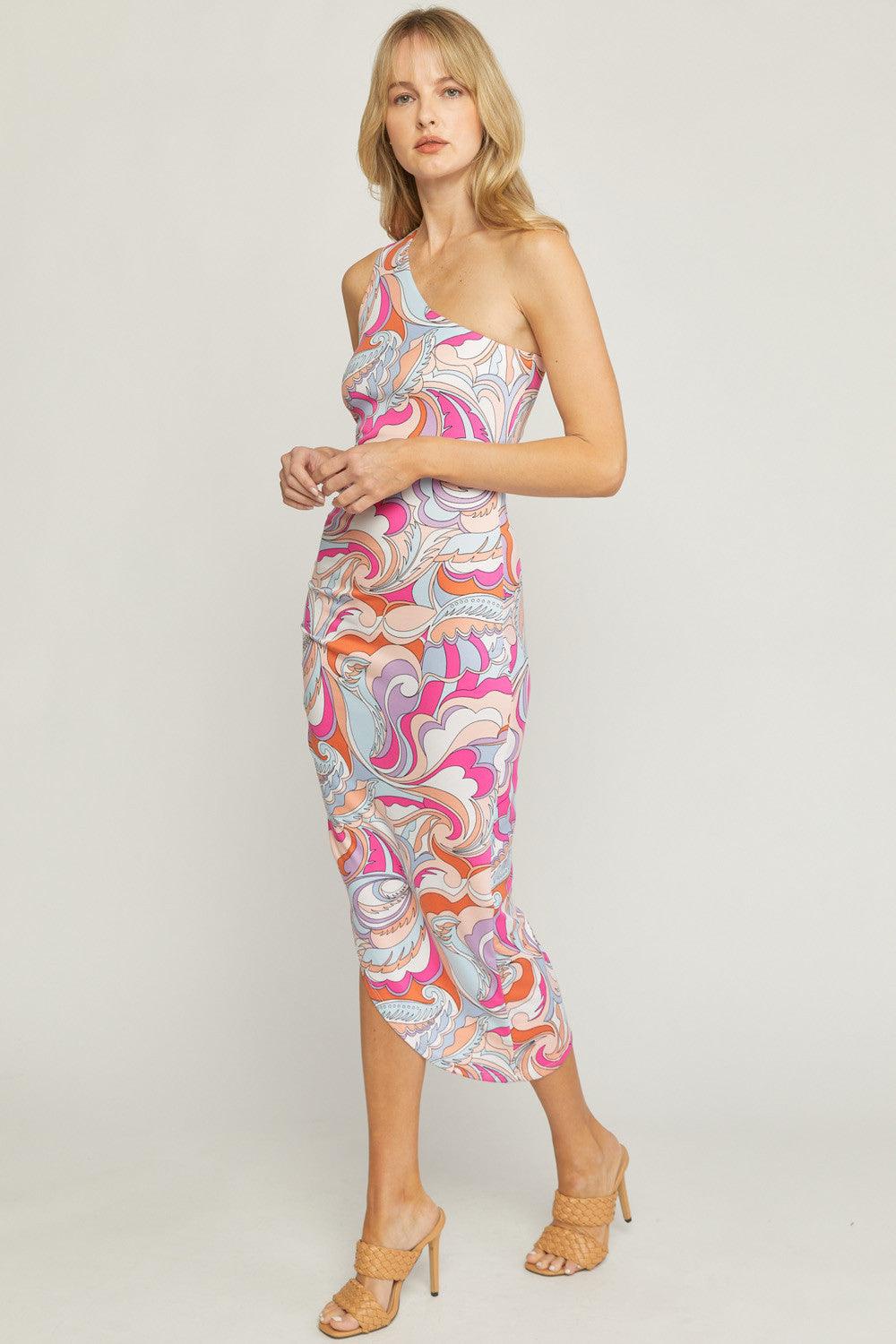 print sleeveless diagonal hem dress - RK Collections Boutique