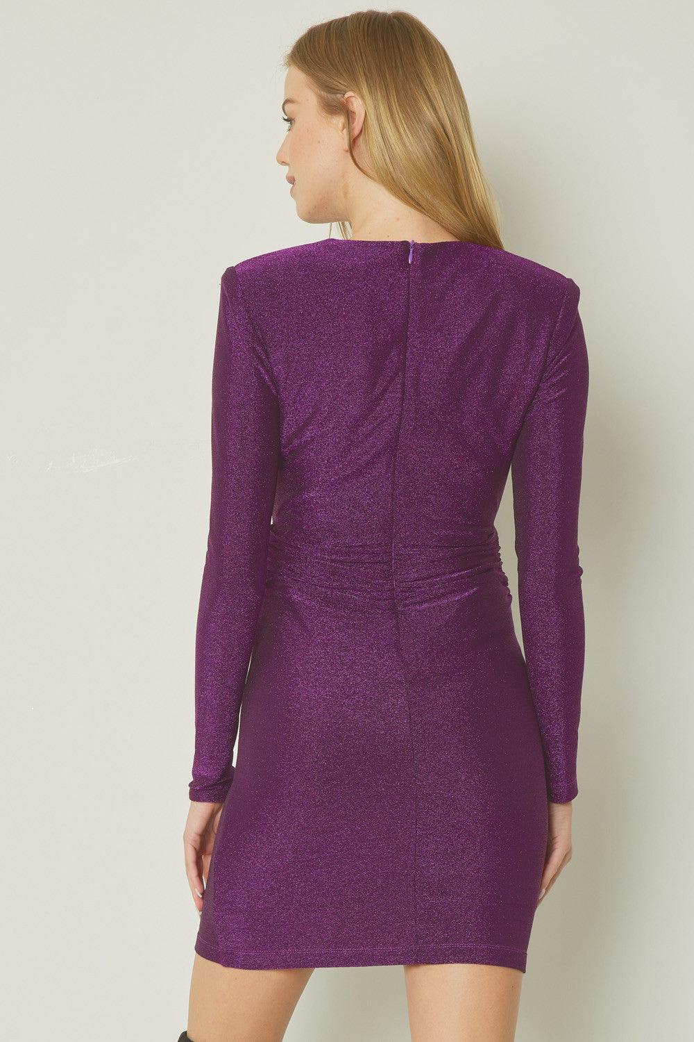 shimmer long sleeve v neck dress - RK Collections Boutique