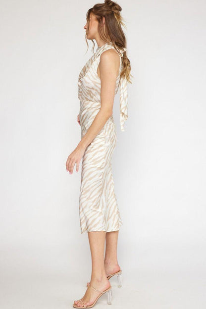 zebra satin one sleeve dress - RK Collections Boutique