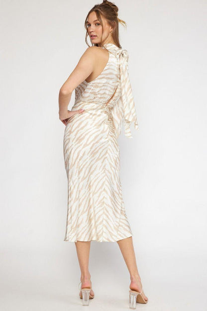 zebra satin one sleeve dress - RK Collections Boutique