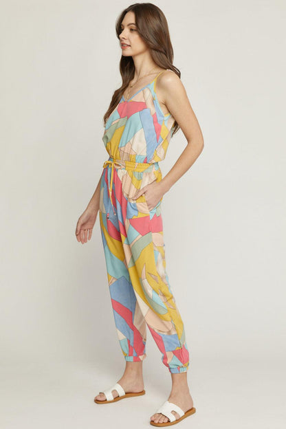 double v printed jumpsuit with adjustable straps - RK Collections Boutique