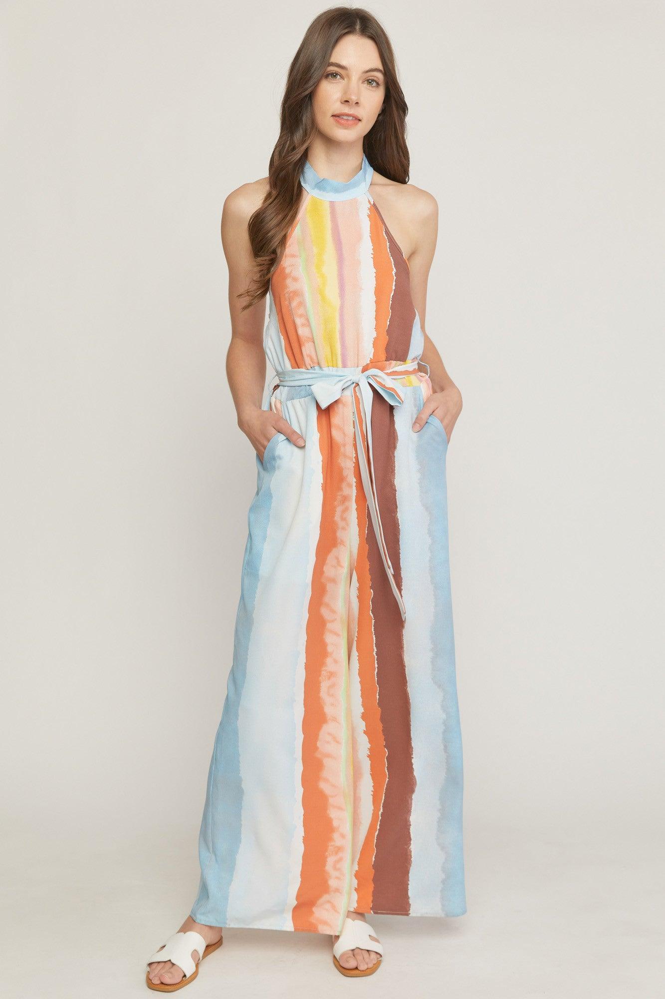 multicolor high neck halter sleeveless jumpsuit - RK Collections Boutique