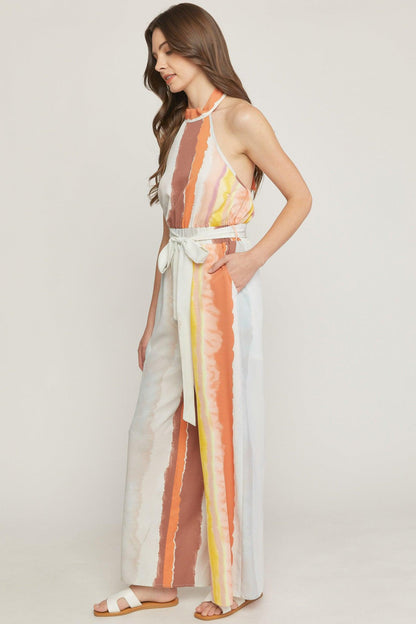 multicolor high neck halter sleeveless jumpsuit - RK Collections Boutique