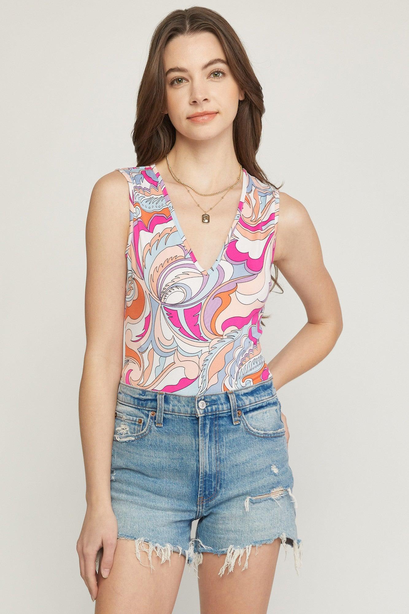 Print sleeveless bodysuit - RK Collections Boutique