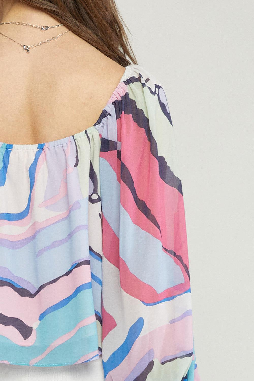 abstract print off the shoulder top - RK Collections Boutique