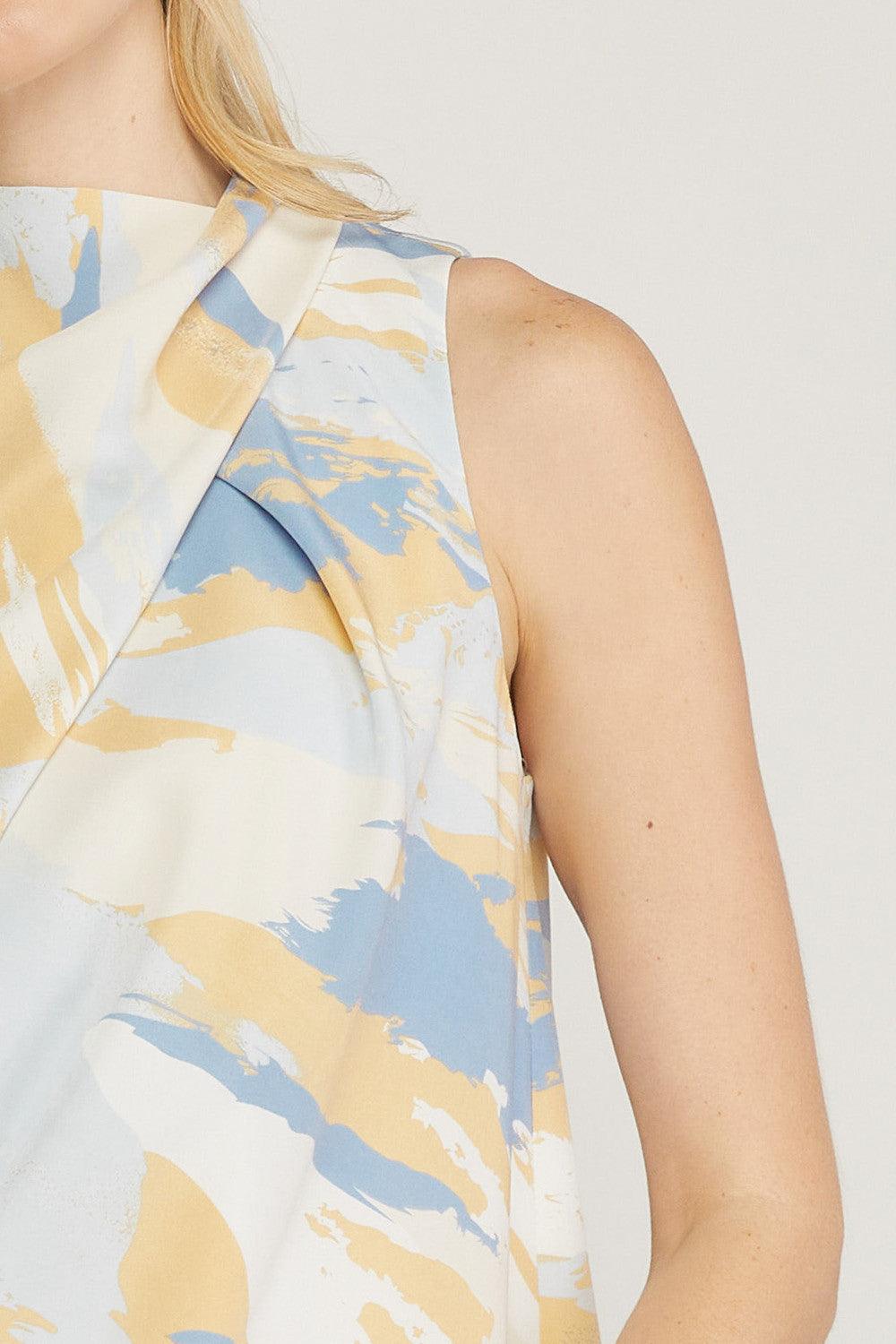 sleeveless cowl neck water color print top - RK Collections Boutique