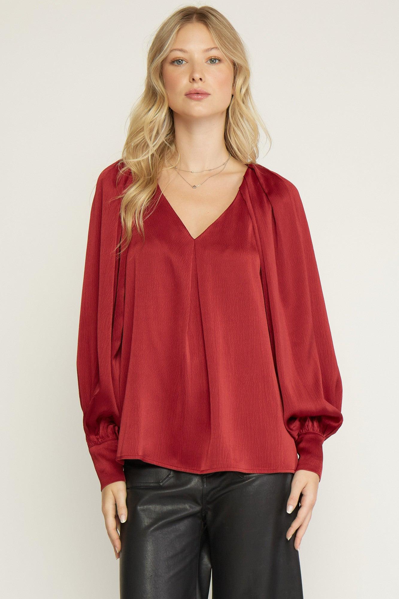 PLUS Satin v-neck long sleeve top - RK Collections Boutique