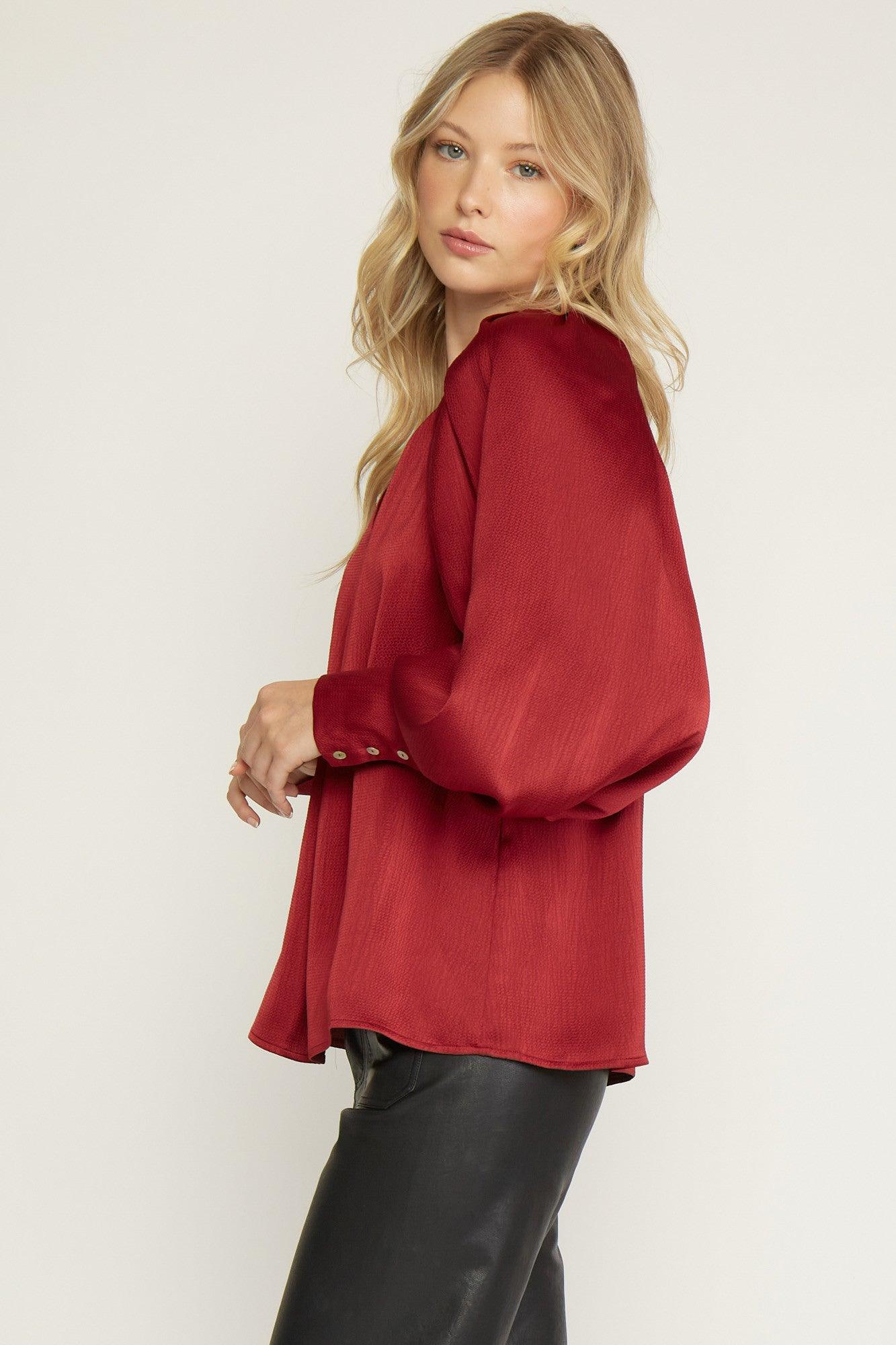 PLUS Satin v-neck long sleeve top - RK Collections Boutique