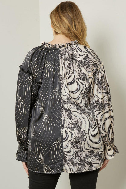 PLUS swirl print smock sleeve button down top - RK Collections Boutique