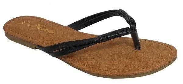 faux leather flip flop sandals-Shoe:Flat-Sandal-Red Shoe Lover-Black-APPLE-26-1-RK Collections Boutique