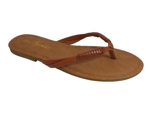 faux leather flip flop sandals-Shoe:Flat-Sandal-Red Shoe Lover-Tan-APPLE-26-10-RK Collections Boutique