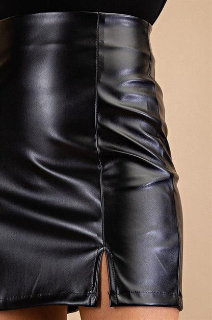 faux leather mini skirt-Skirts-L Love-alomfejto