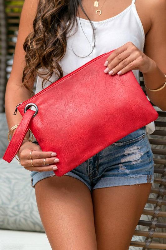 FAUX LEATHER OVERSIZED CLUTCH BAG Vermilion ONE SIZE