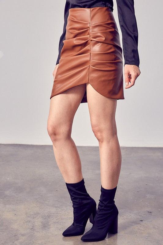 faux leather ruched skirt-Skirts-Do & Be-RK Collections Boutique