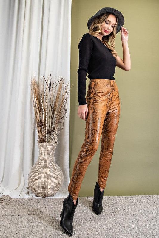 faux leather snake skin print leggings - RK Collections Boutique