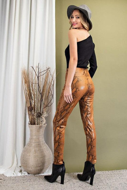 faux leather snake skin print leggings - alomfejto