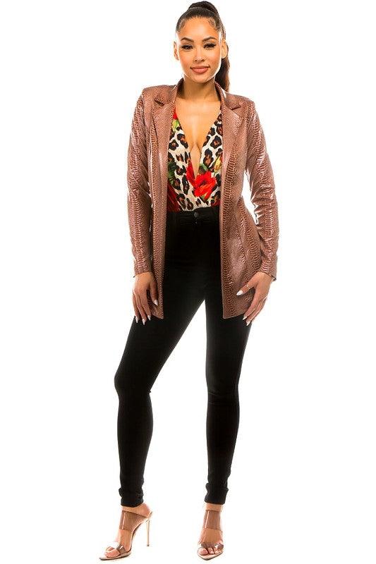 faux leather snakeskin slinky blazer - RK Collections Boutique