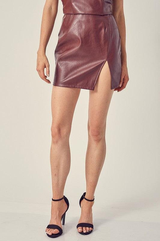 faux leather split mini skirt-Skirts-Do & Be-Wine-Y19088-10-RK Collections Boutique