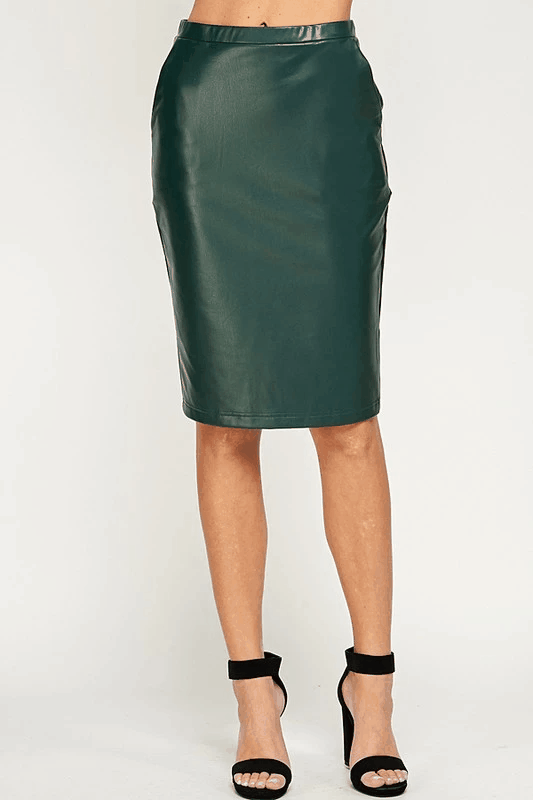 Faux Leather Stretch Pencil Skirt - alomfejto