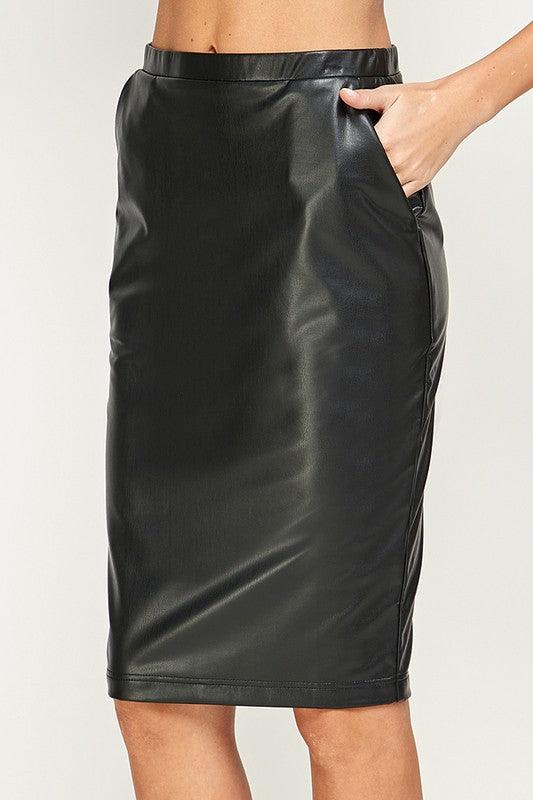 Faux Leather Stretch Pencil Skirt - alomfejto