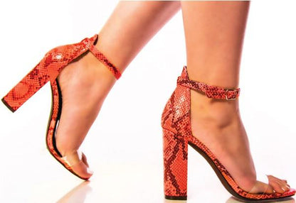 Faux Snake Clear Transparent Band Chunky Block Heel-Shoe:Heel-Cape Robbin-Orange-Gills-11-RK Collections Boutique