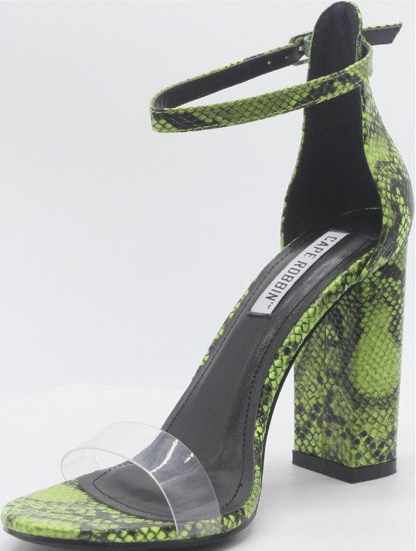 Faux Snake Clear Transparent Band Chunky Block Heel-Shoe:Heel-Cape Robbin-Green-Gills-1-alomfejto