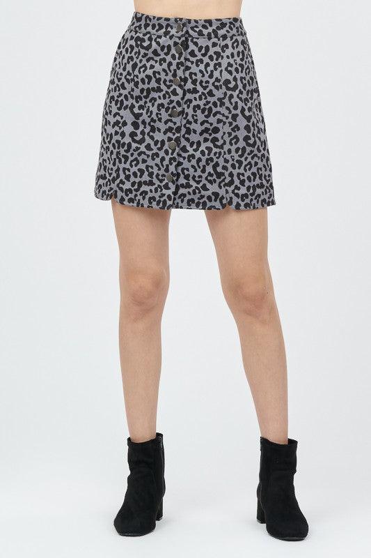 Faux suede leopard button down skirt-Skirts-Very J-tikolighting