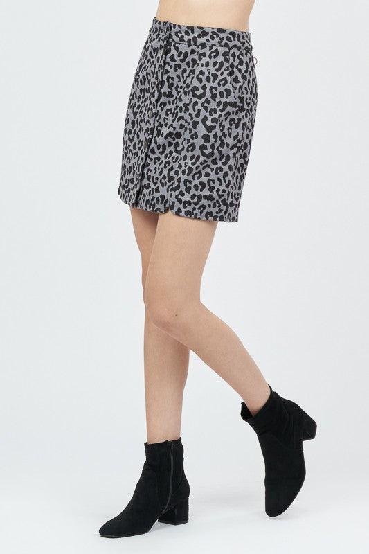 Faux suede leopard button down skirt-Skirts-Very J-RK Collections Boutique