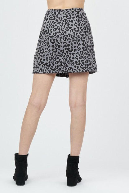 Faux suede leopard button down skirt-Skirts-Very J-tarpiniangroup
