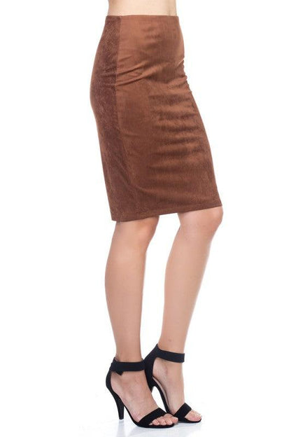 Faux Suede Pencil Skirt-Skirts-Iris-tarpiniangroup