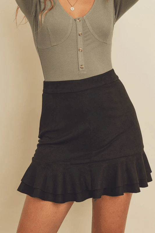Faux Suede Ruffled Hem Skirt - RK Collections Boutique