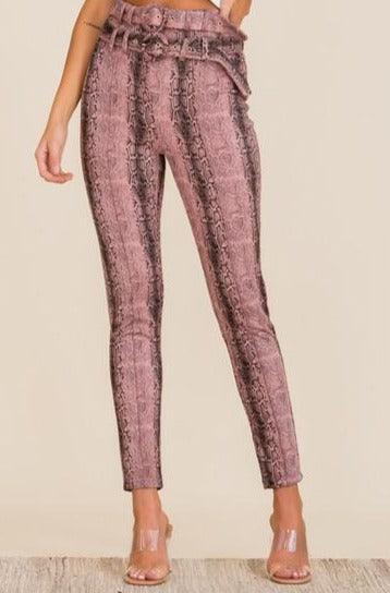 faux suede snakeskin high waist skinny pants-Pants-The Sang-Mauve-SPD40217-1-RK Collections Boutique