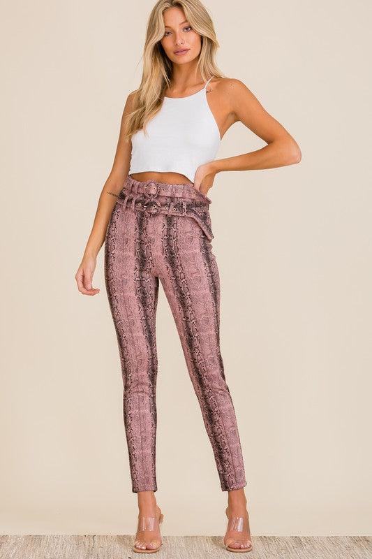 faux suede snakeskin high waist skinny pants-Pants-The Sang-RK Collections Boutique