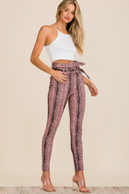faux suede snakeskin high waist skinny pants-Pants-The Sang-RK Collections Boutique