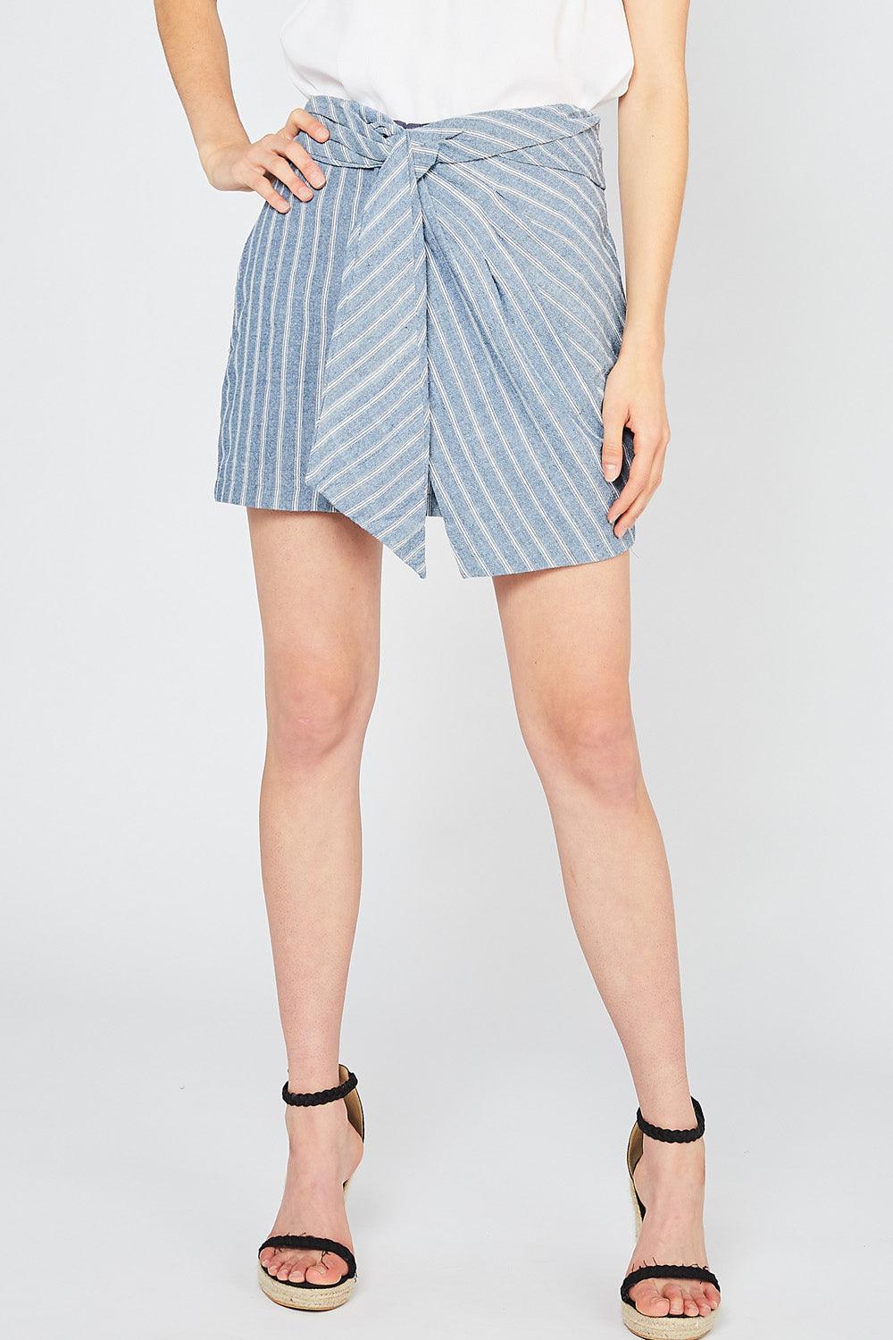 faux wrap pinstripe skirt-Skirts-Entro-Denim-S10286-4-RK Collections Boutique
