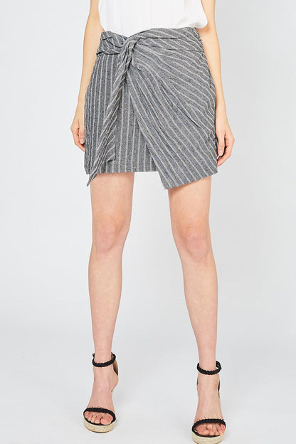 faux wrap pinstripe skirt-Skirts-Entro-Black-S10286-1-RK Collections Boutique