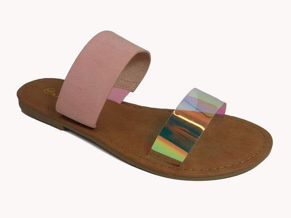flat sandals with hologram strap-Shoe:Flat-Sandal-Red Shoe Lover-Pink-APPLE-88-1-RK Collections Boutique