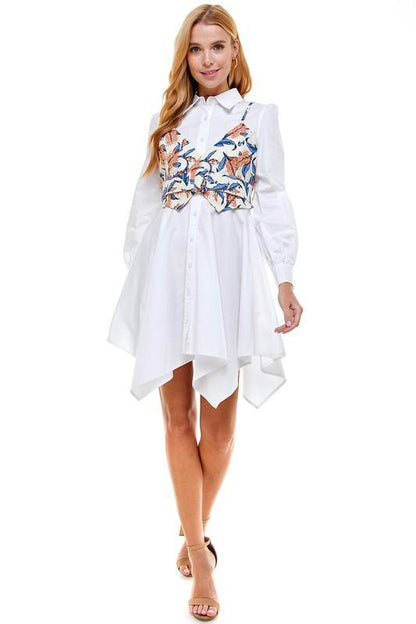2pc set-Woven Shirt Dress with Floral Vest-Dress-TCEC-RK Collections Boutique