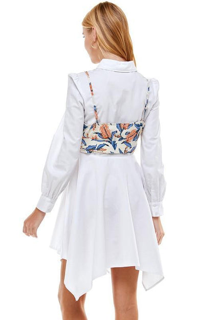 2pc set-Woven Shirt Dress with Floral Vest-Dress-TCEC-RK Collections Boutique