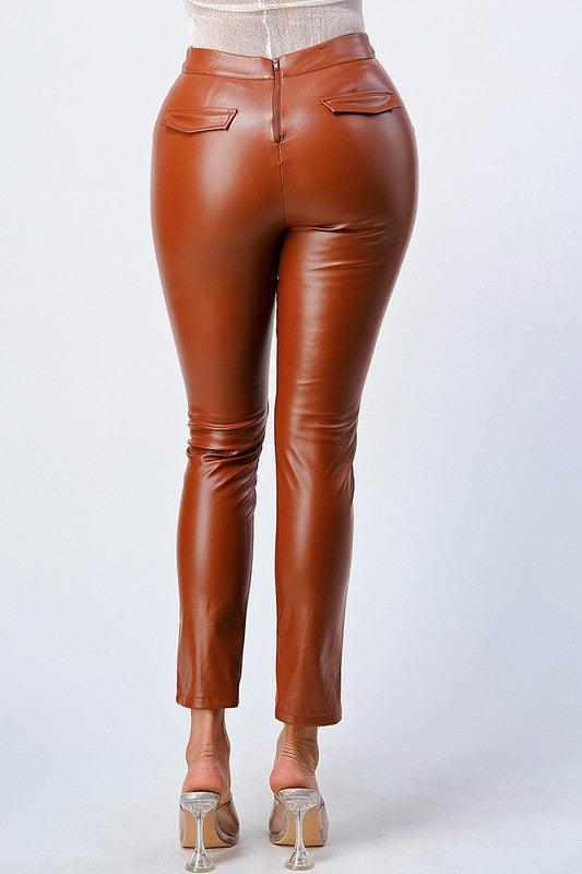 front slit high waist leather pants-Pants-Privy-RK Collections Boutique