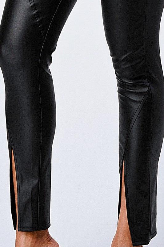 front slit high waist leather pants