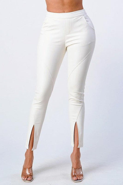 front slit high waist leather pants-Pants-Privy-Cream-PB30536E-W-4-RK Collections Boutique