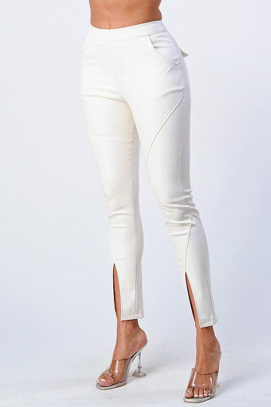 front slit high waist leather pants