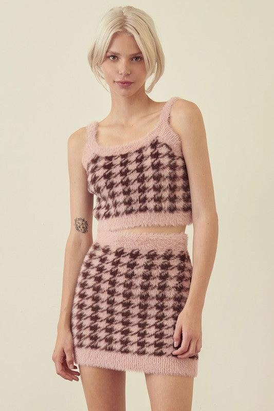 fuzzy houndstooth mini skirt - RK Collections Boutique