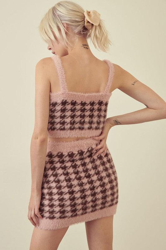 fuzzy houndstooth mini skirt - RK Collections Boutique