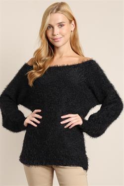 Fuzzy Long Sleeve Knit Sweater-Tops-Sweater-L Love-Black-LV10564-1-alomfejto