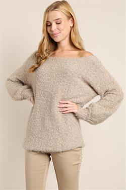 Fuzzy Long Sleeve Knit Sweater-Tops-Sweater-L Love-Mocha-LV10564-7-alomfejto