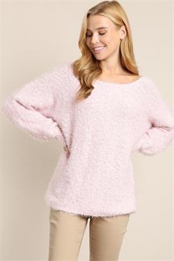 Fuzzy Long Sleeve Knit Sweater-Tops-Sweater-L Love-Pink-LV10564-4-alomfejto