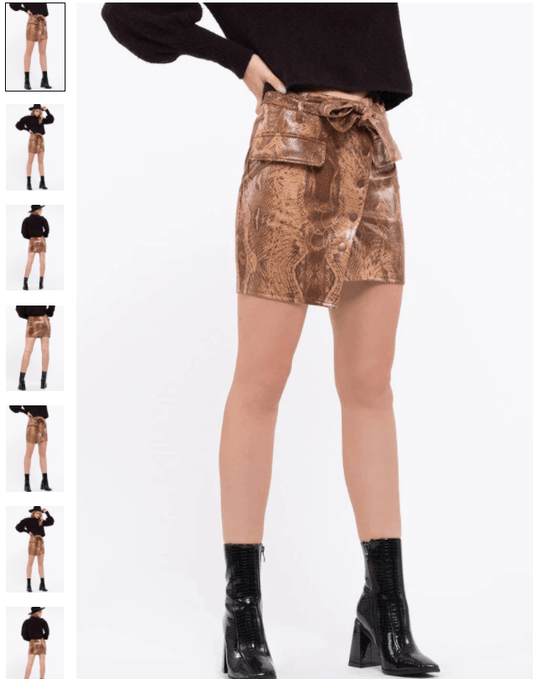 Glossy faux leather snakeskin mini skirt-Skirts-JOA-Brown-BC9257-1-alomfejto