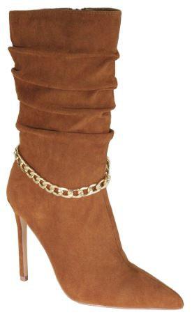 gold chain band pointed toe high heel bootie - alomfejto